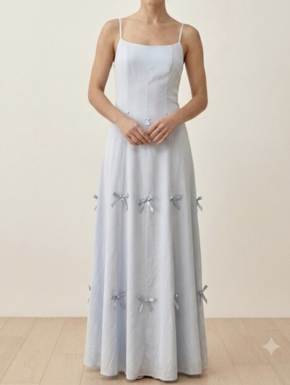 XYGJ Light Blue Sleeveless Maxi Dress with Bow Accents